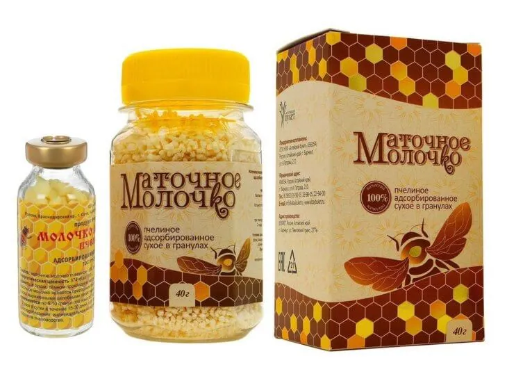 Флакон и банка адсорбированного маточного молочка в гранулах с упаковкой